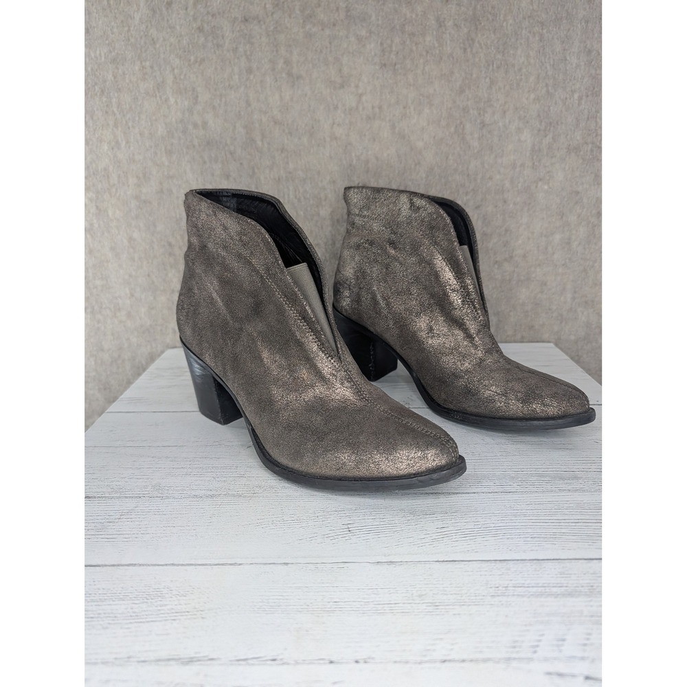 Womens Metallic Bronze Leather Ankle Boots Block Heel Pointed Toe Size 8M - Picture 2 of 6